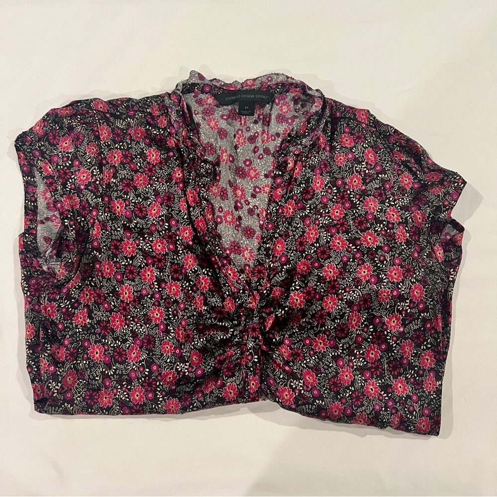 Express Floral Button Down Silk Blouse Medium Vintage Y2K Express Design Studio - Picture 5 of 7